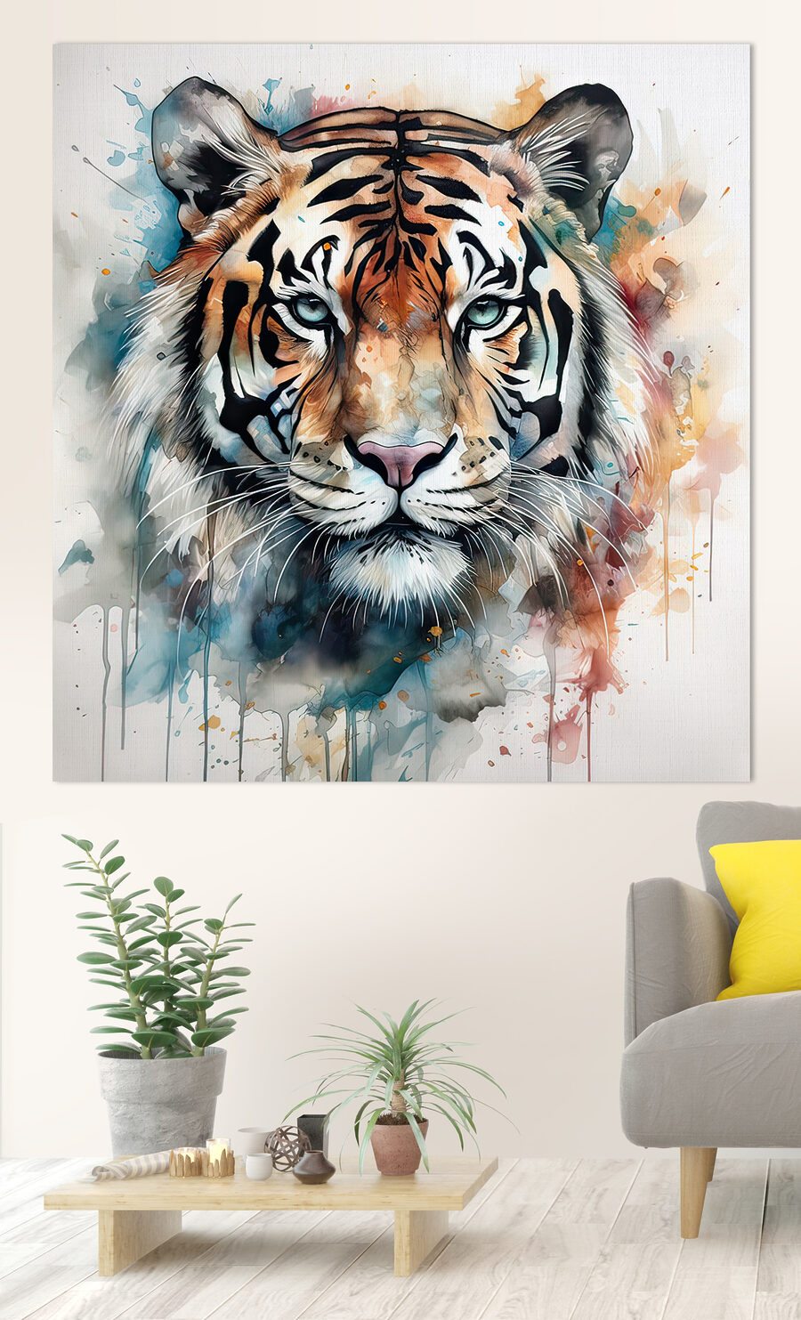 Tigris akvarellfoltok között — lakásbelső 1