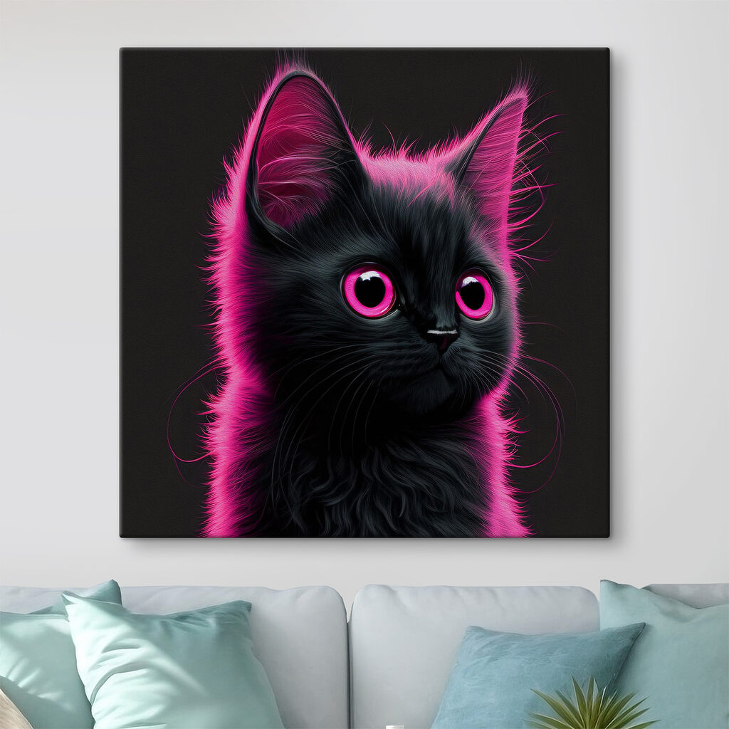 Macska rózsaszín neonfényben — lakásbelső 2