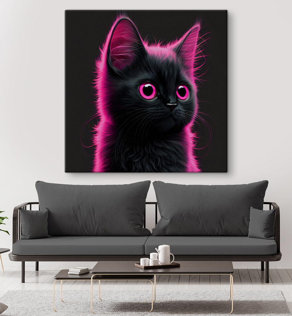 Macska rózsaszín neonfényben — lakásbelső 4