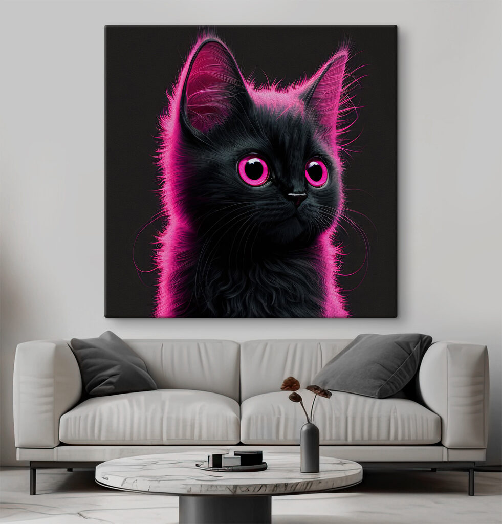 Macska rózsaszín neonfényben — lakásbelső 5