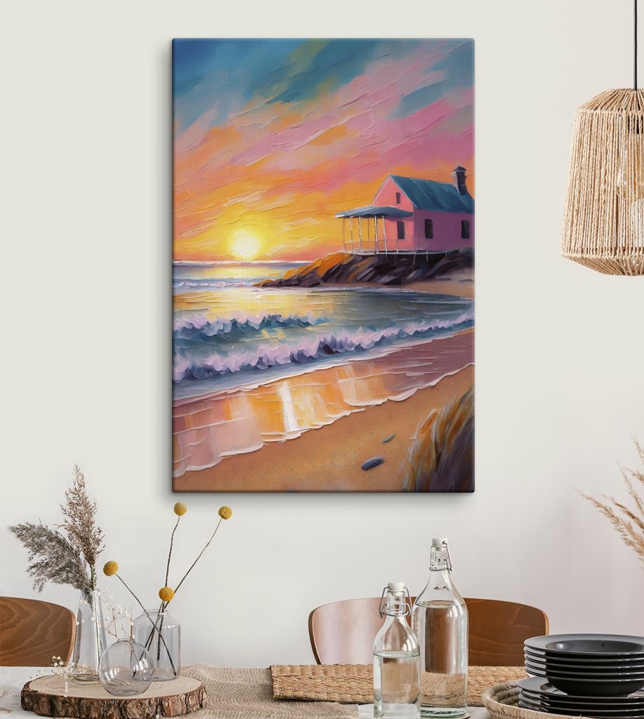 Strandház esti fényben — lakásbelső 1