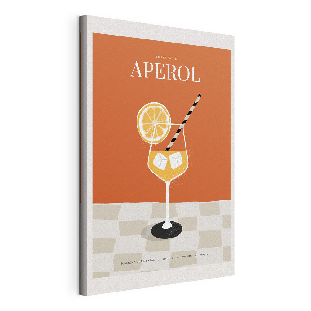 Aperol kockás padlón, kifeszített vászon körbefutó széllel