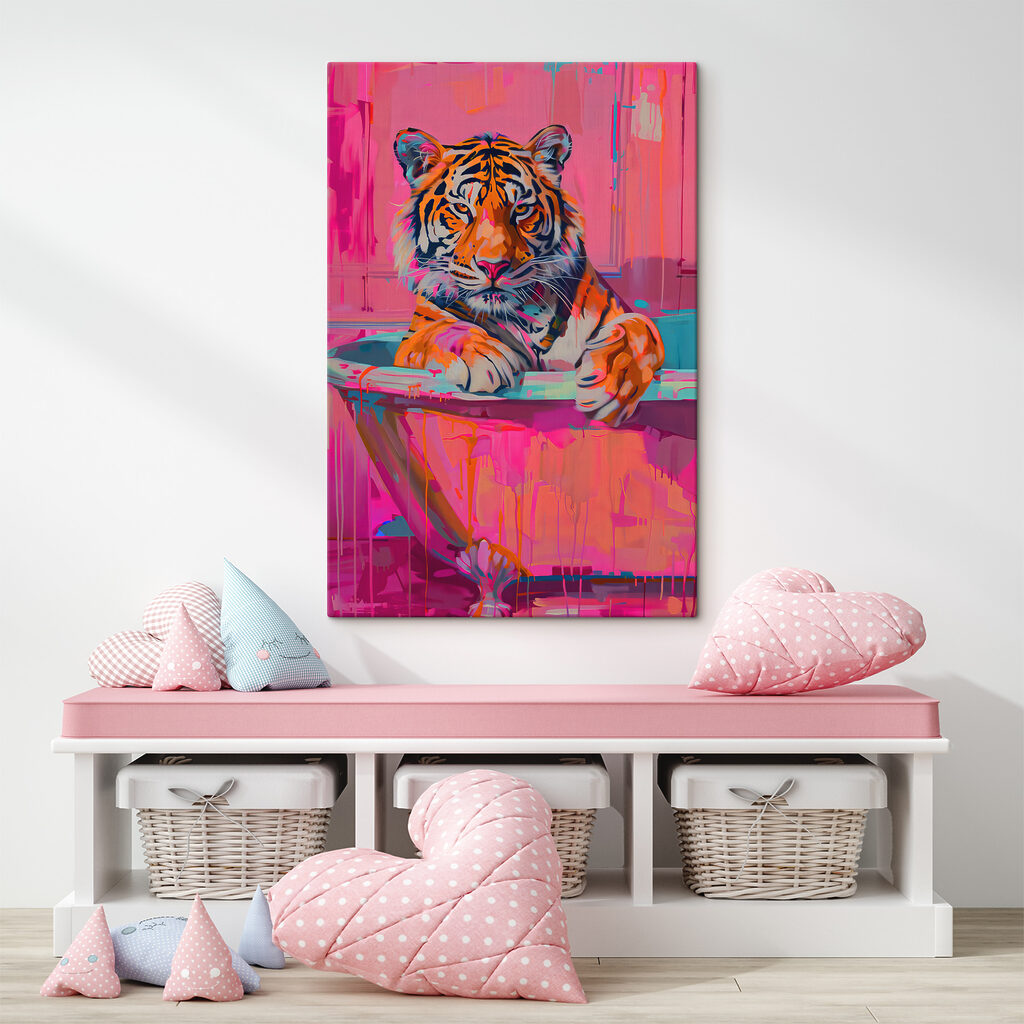 Tigris rózsaszín ecsetvonásokon — lakásbelső 3
