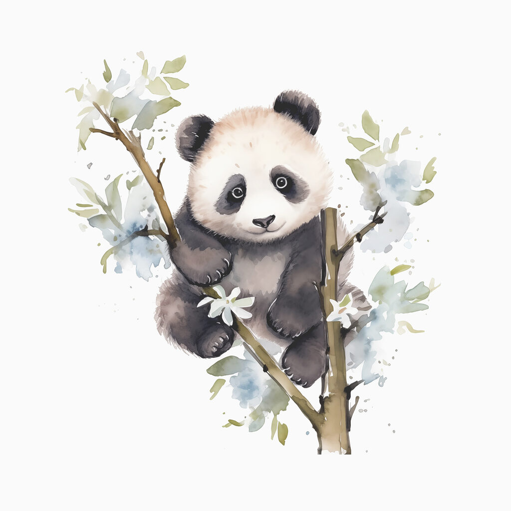 Panda fehér virágzás között — teljes motívum