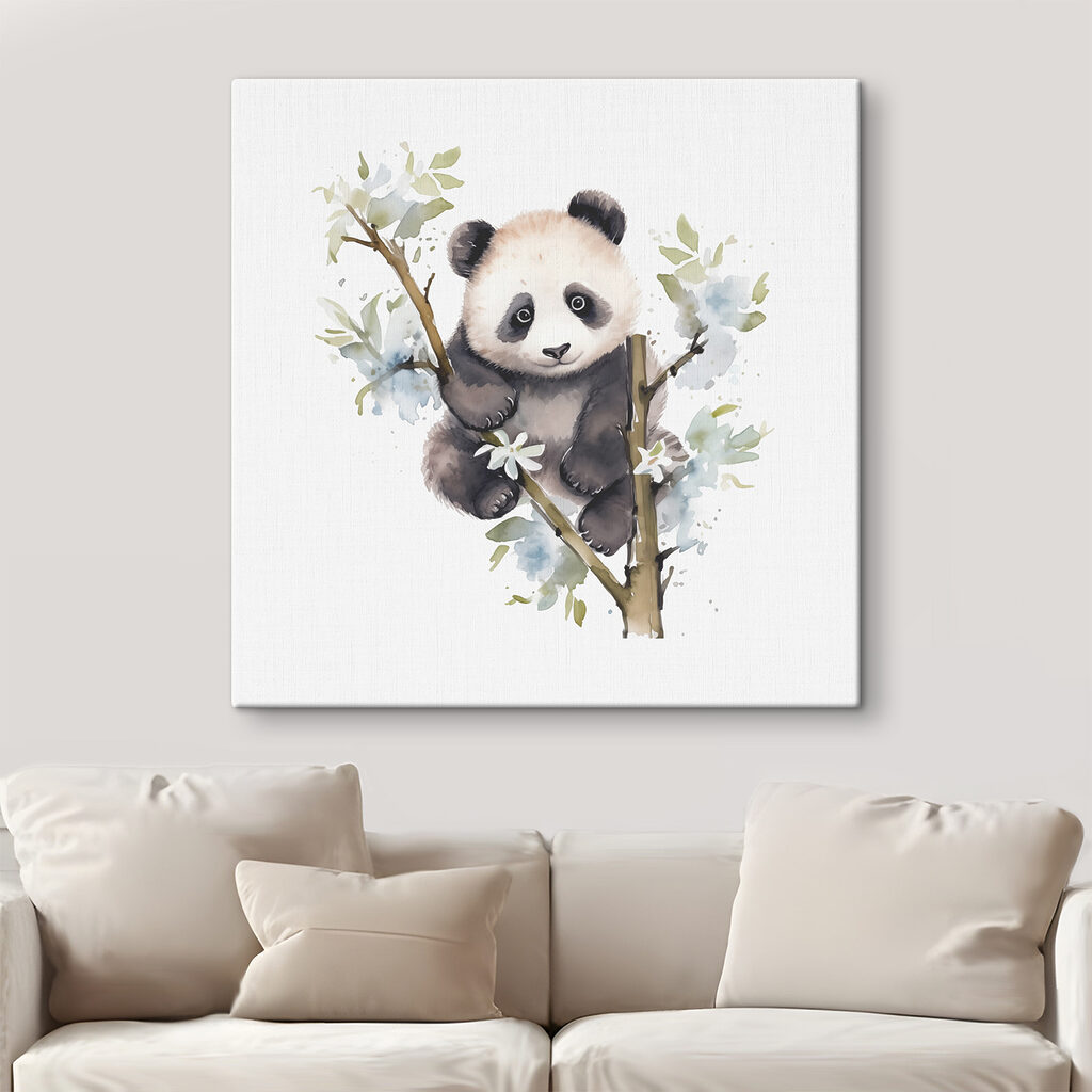 Panda fehér virágzás között — lakásbelső 1
