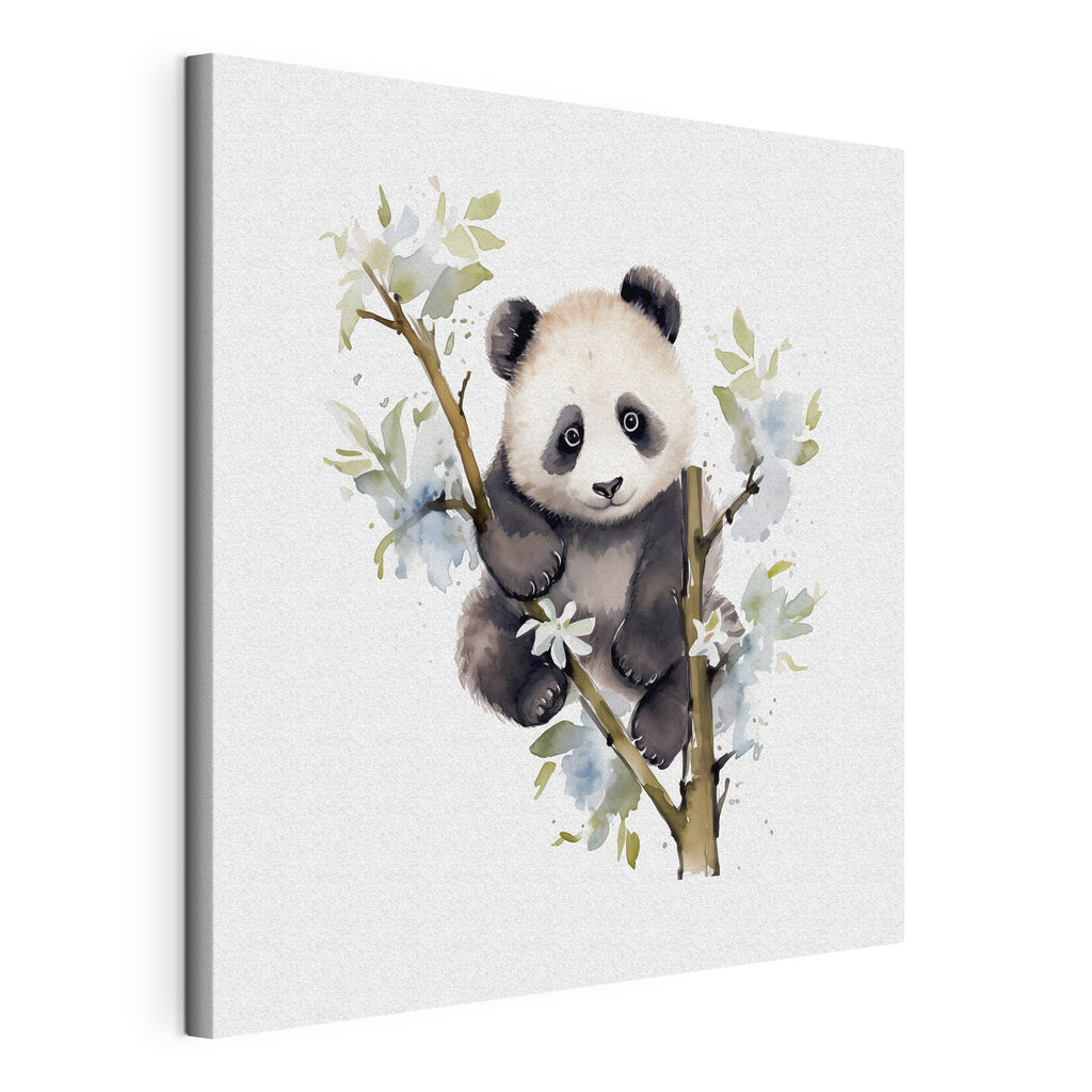 Panda fehér virágzás között, kifeszített vászon körbefutó széllel