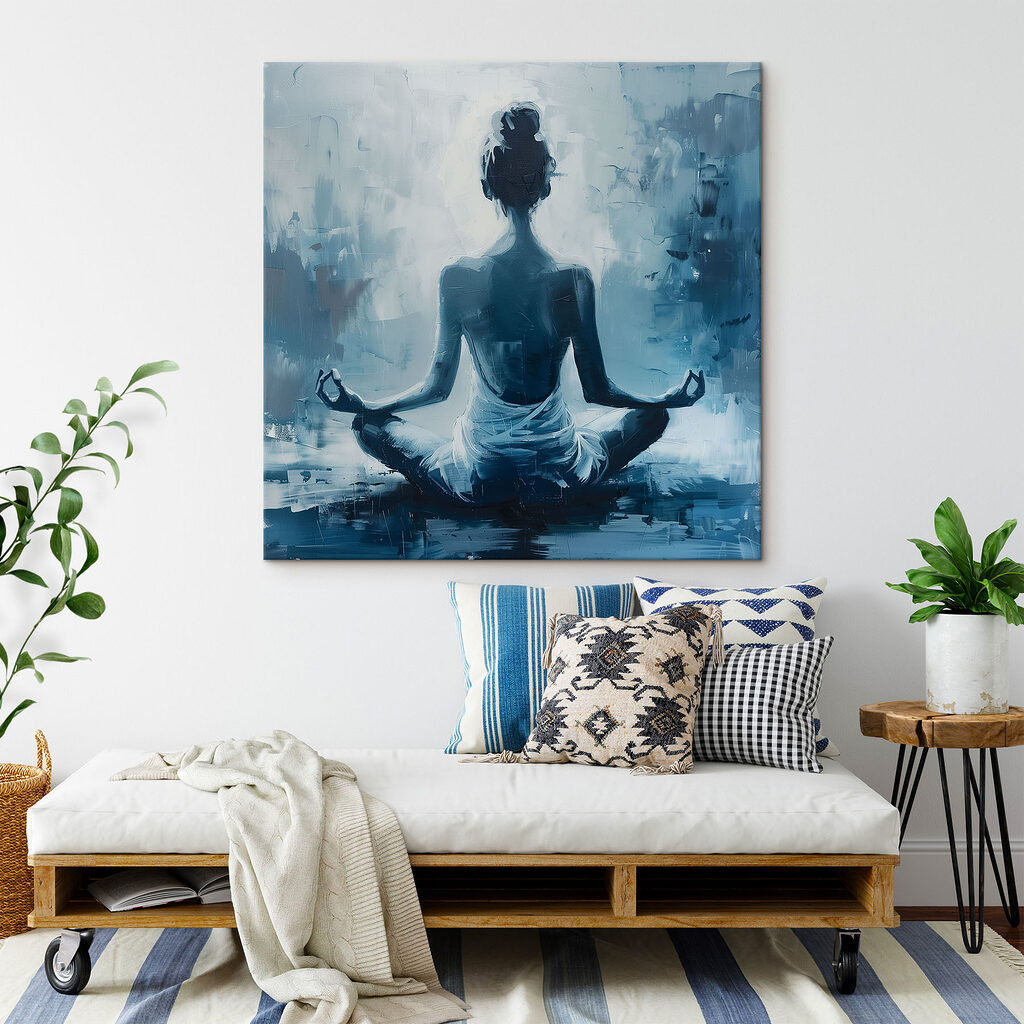 Meditáció mélykék csendben egy belső térben
