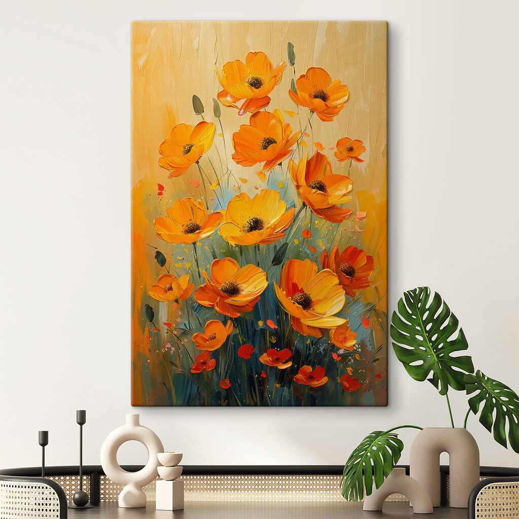 Narancssárga virágok napsárgában — lakásbelső 1