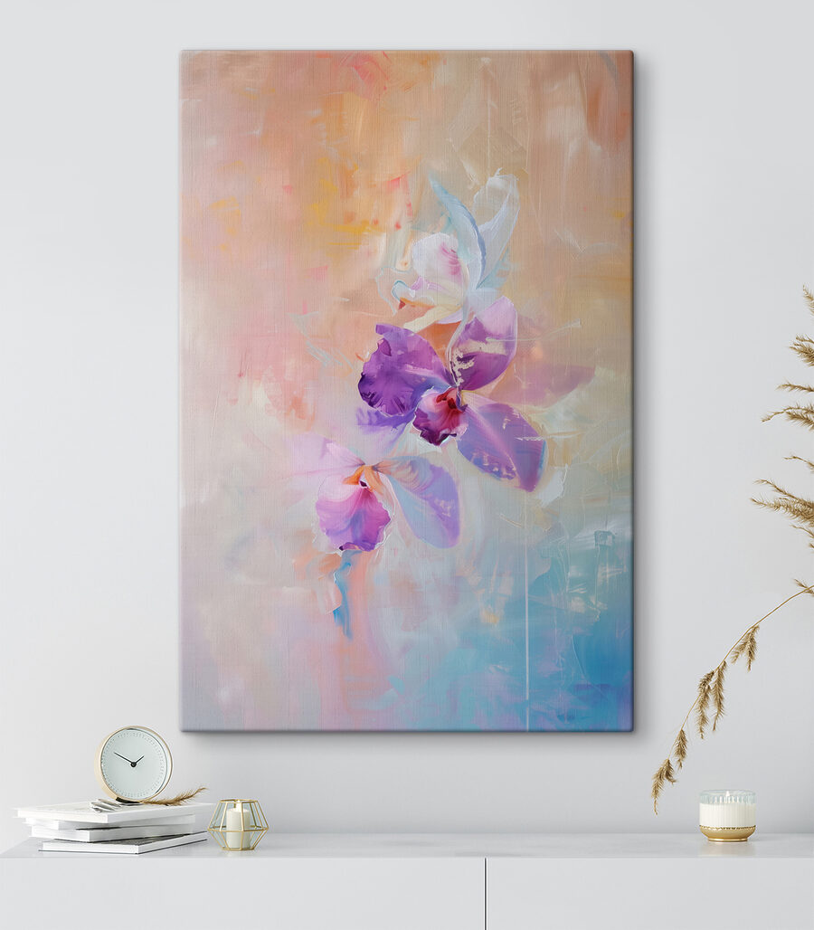 Orchidea pasztell sávok között — lakásbelső 1