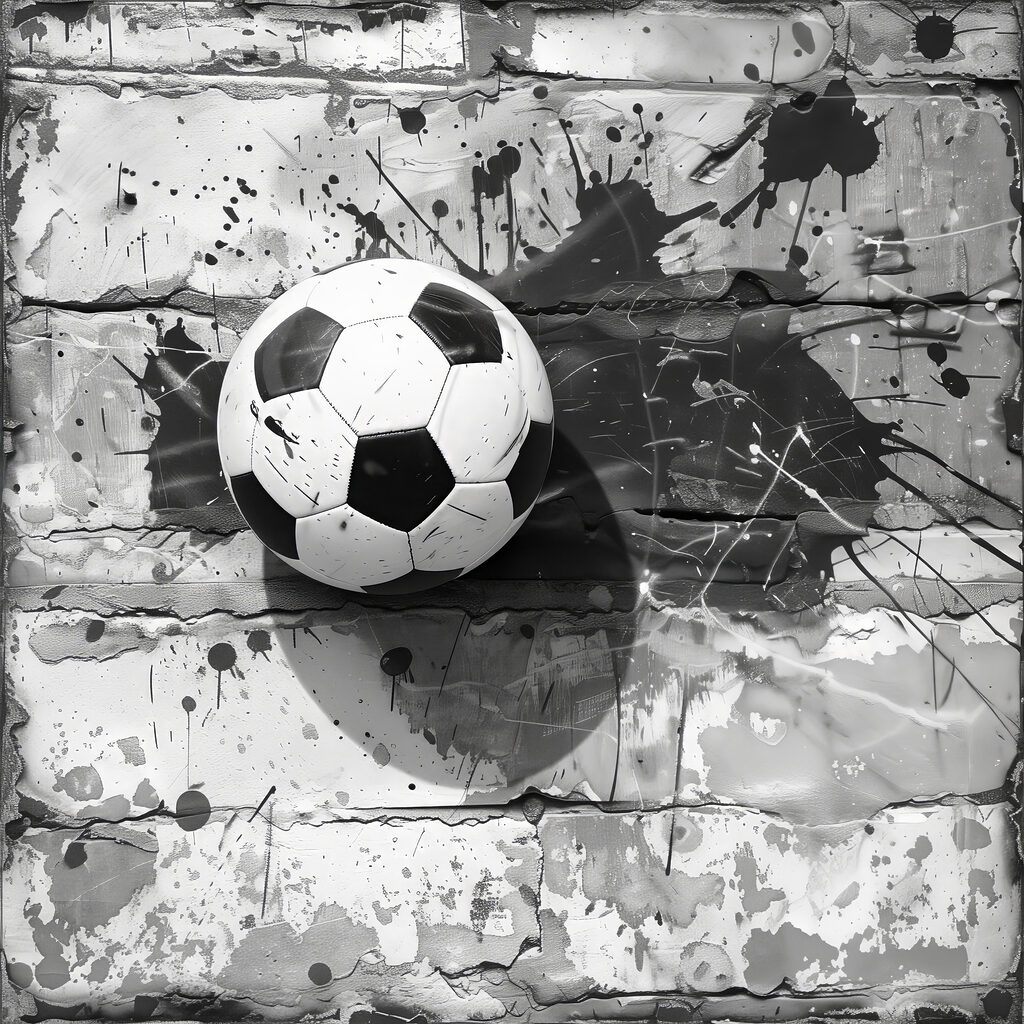 Futball kopott kőfal előtt — teljes motívum