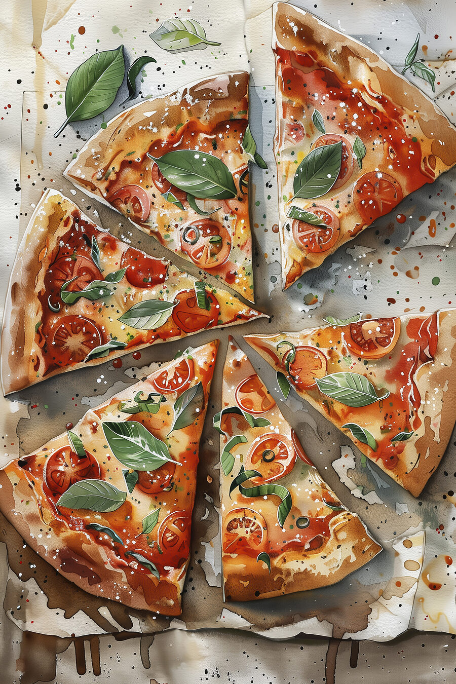 Pizzaszeletek bazsalikommal — teljes motívum