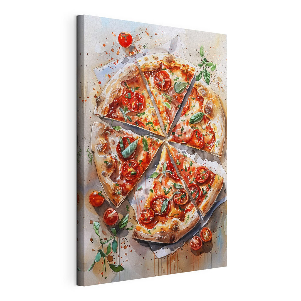 Pizza paradicsomok között, kifeszített vászon körbefutó széllel