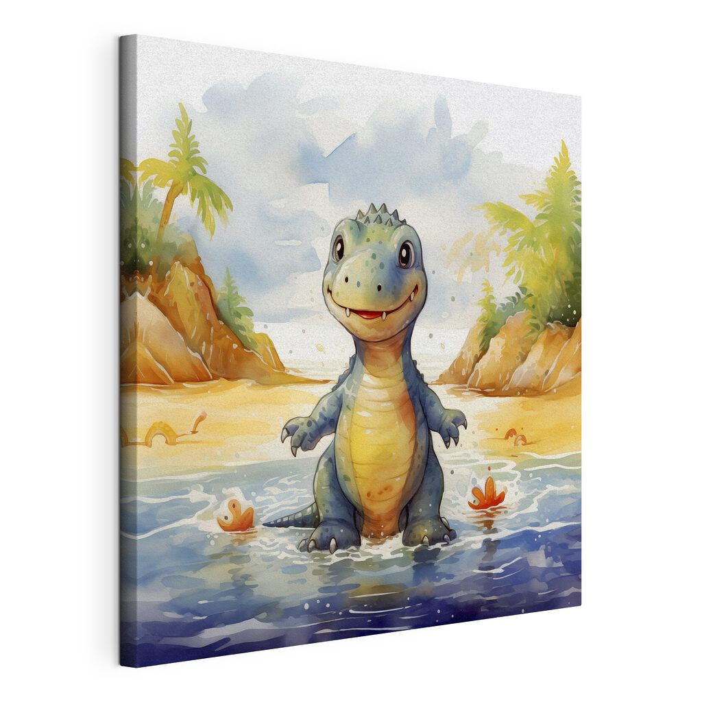 Dinoszaurusz pálmák között, kifeszített vászon körbefutó széllel