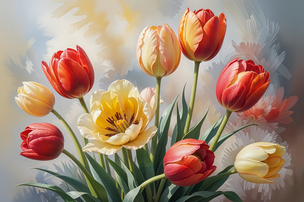 Tulipánok tavaszi színekben — teljes motívum