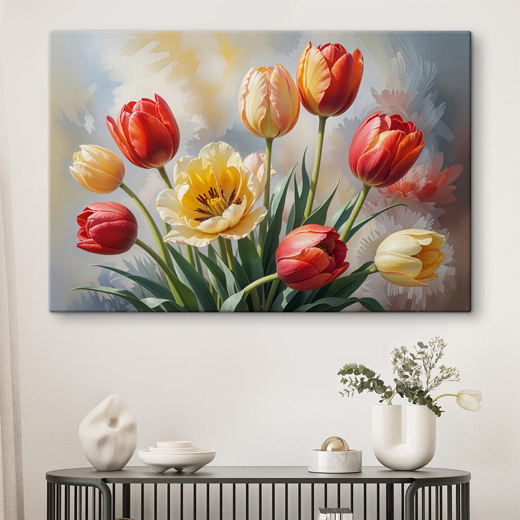 Tulipánok tavaszi színekben — lakásbelső 1