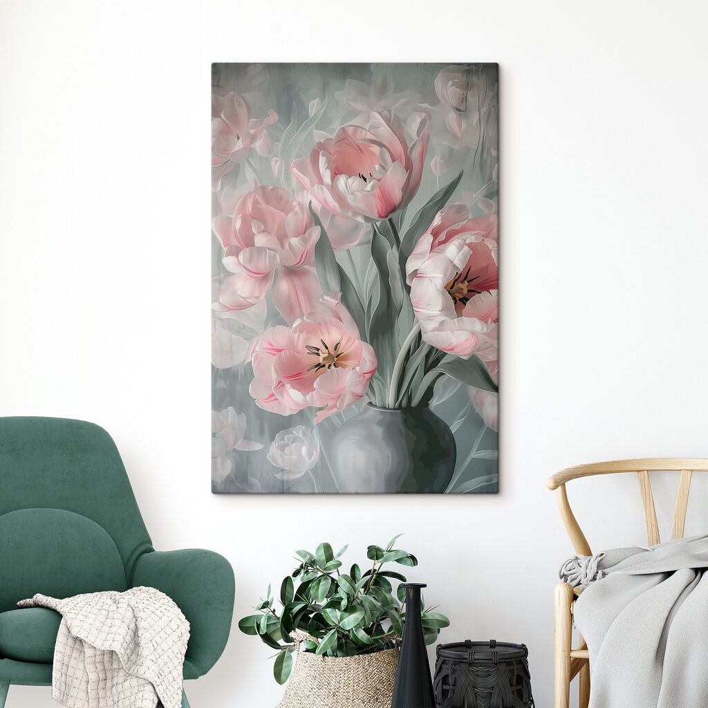 Rózsaszín tulipánok vázában — lakásbelső 2