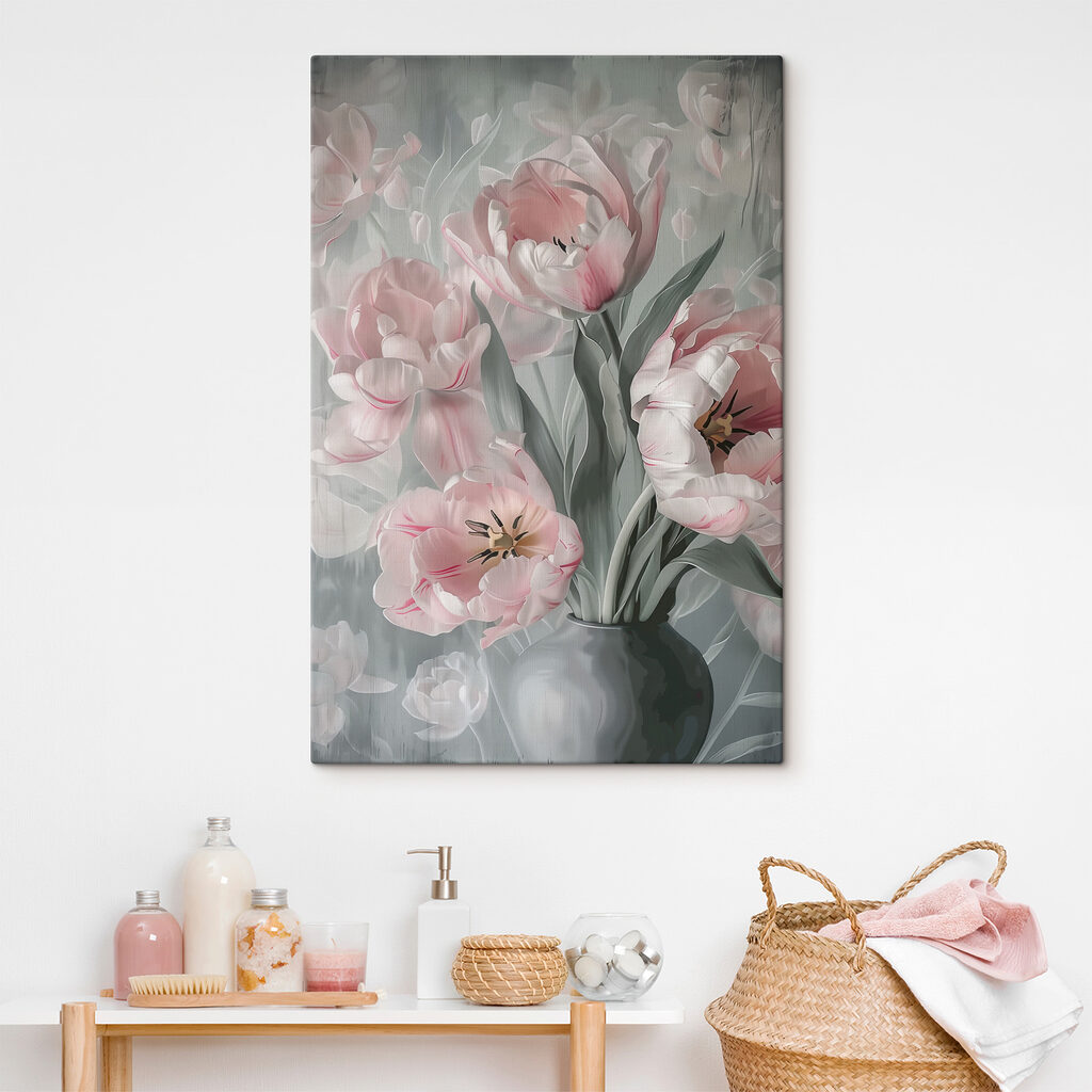 Rózsaszín tulipánok vázában — lakásbelső 1