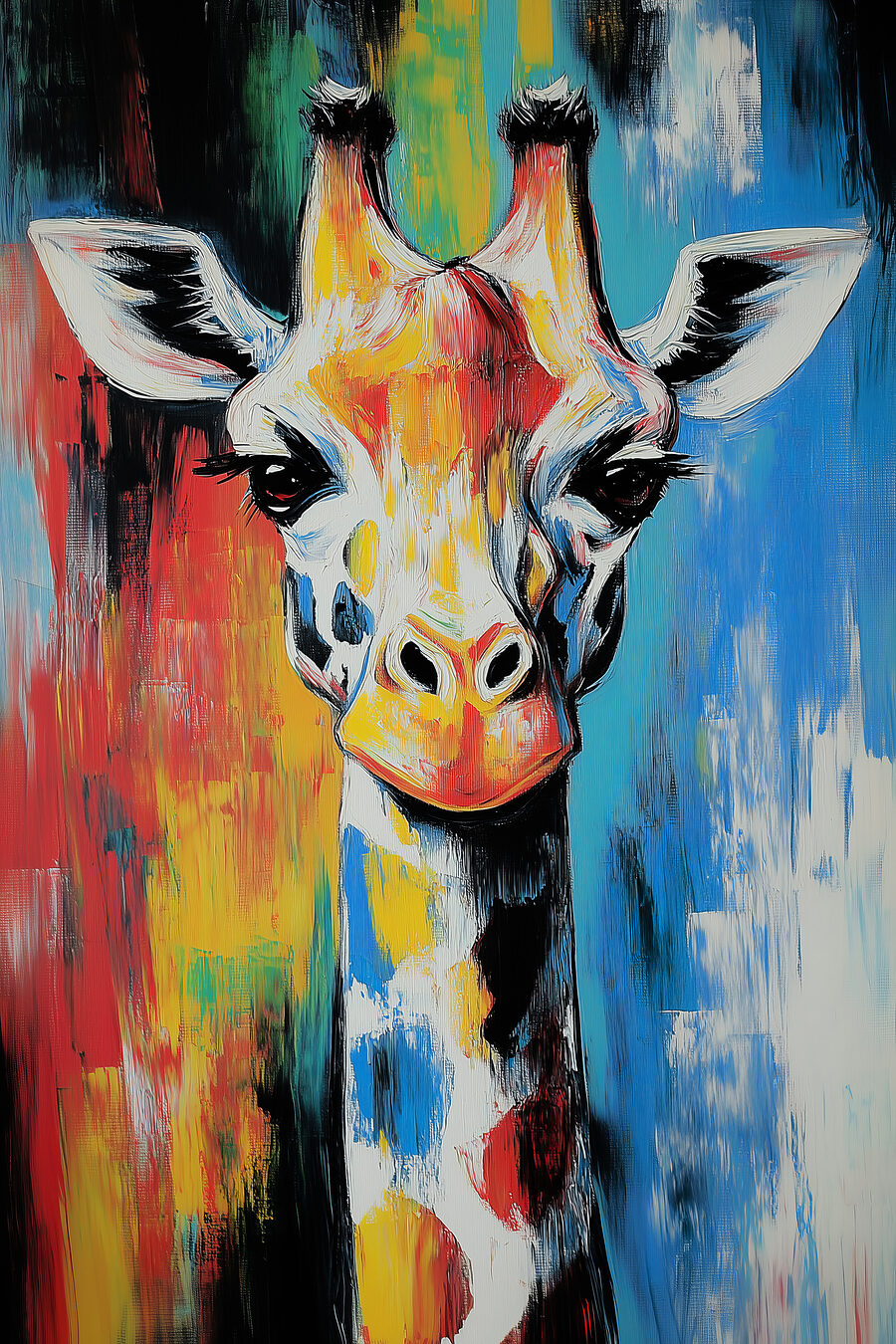 Zsiráfpillantás színes sávok közt — teljes motívum
