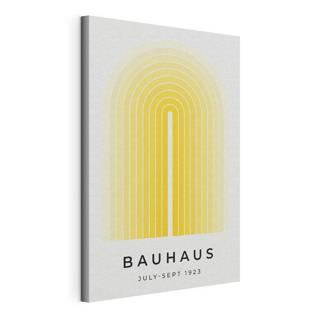 Sárga ívek Bauhaus-stílusban, kifeszített vászon körbefutó széllel