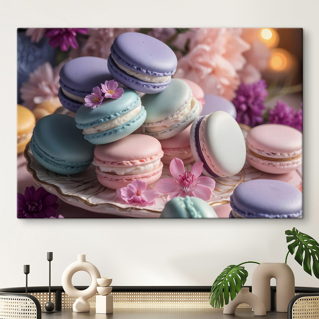 Macaronok lila virágok között — lakásbelső 1