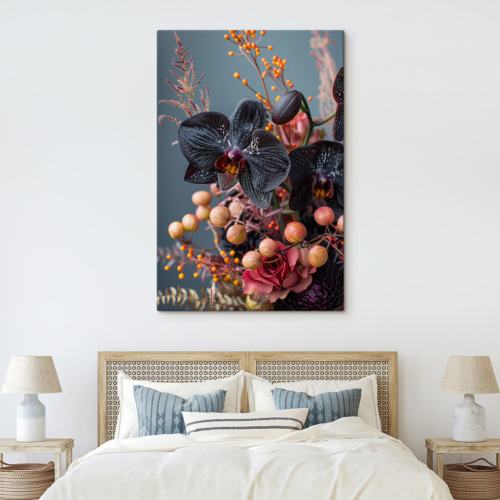 Fekete orchidea bogyók között — lakásbelső 2