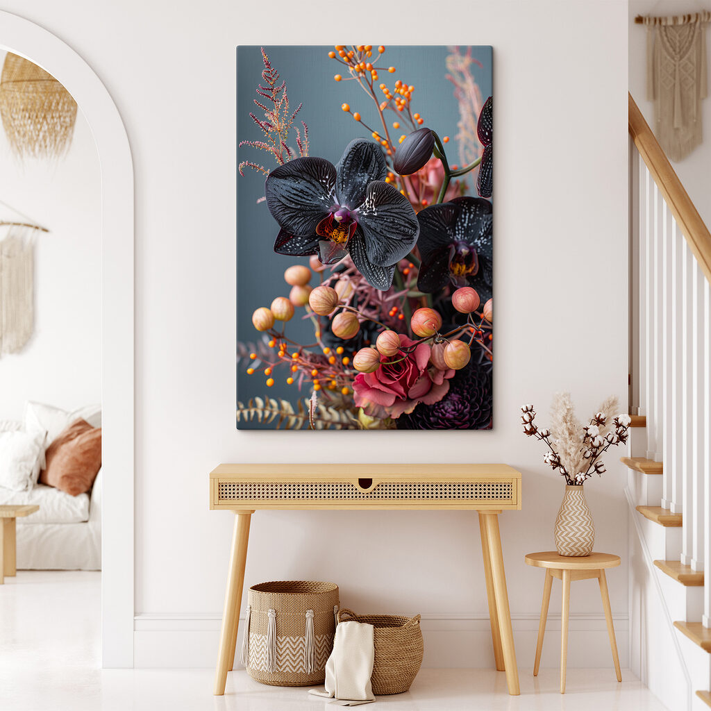 Fekete orchidea bogyók között — lakásbelső 1
