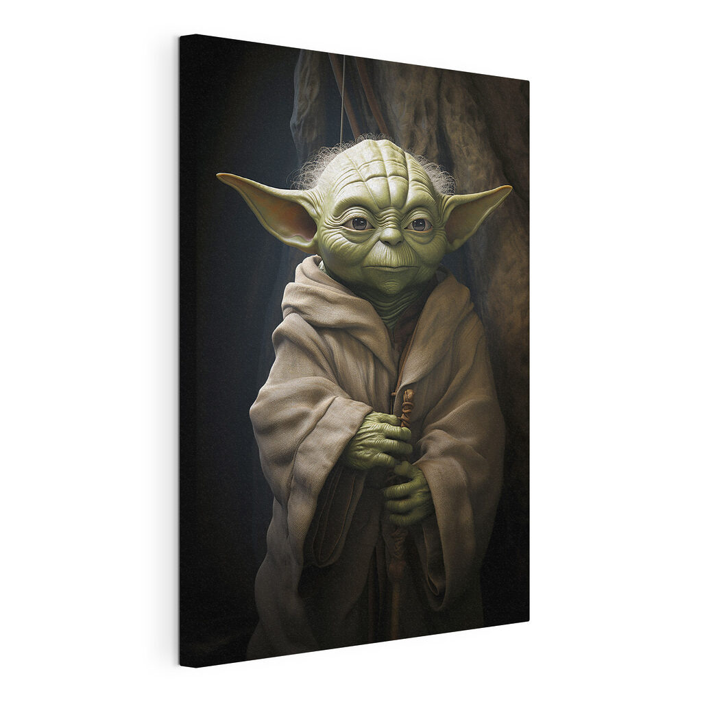 Yoda a sötétben, kifeszített vászon körbefutó széllel