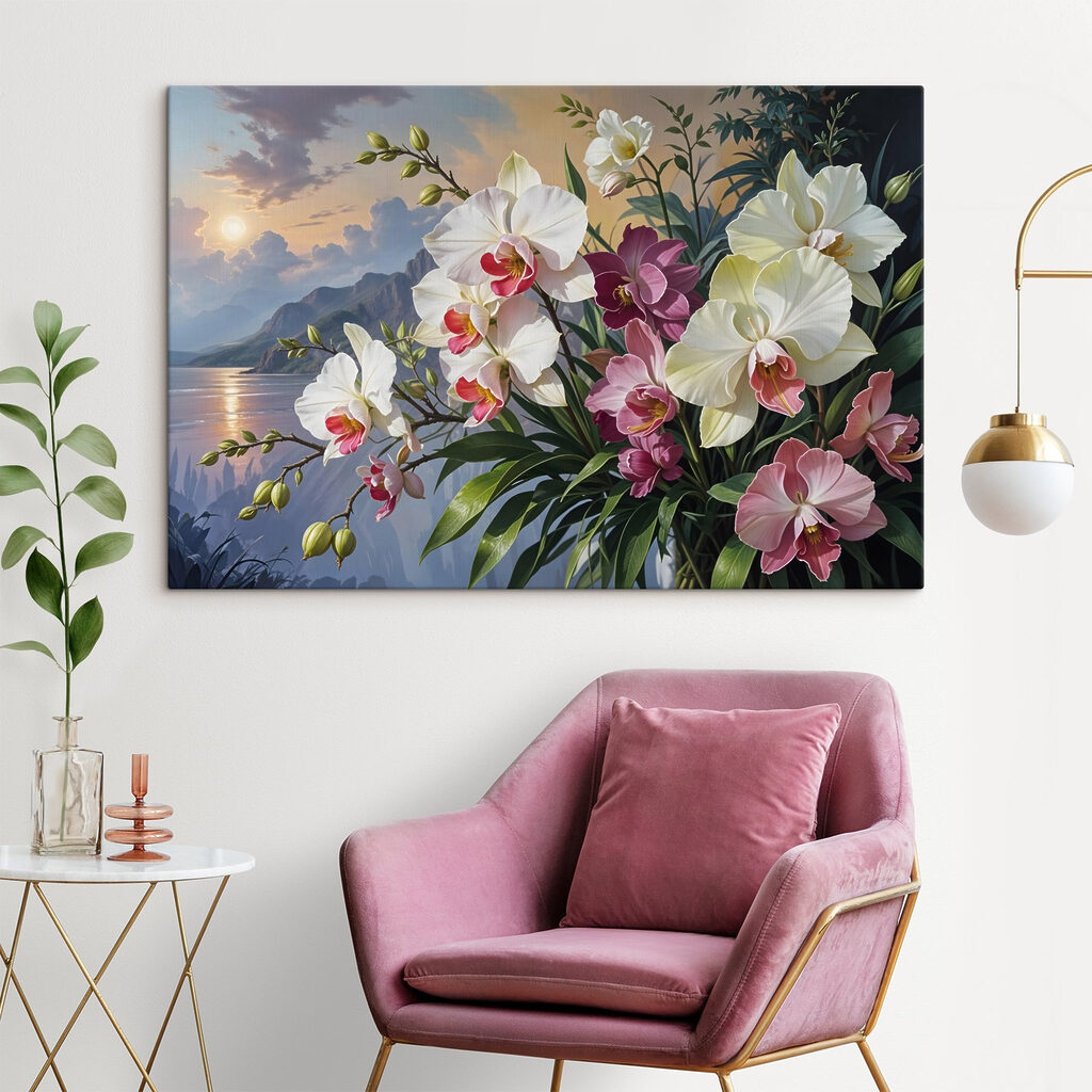 Orchideák esti tónál — lakásbelső 1