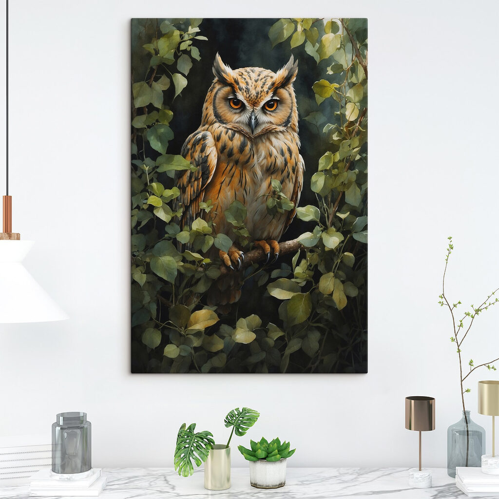 Bagoly zöld levelek között — lakásbelső 3