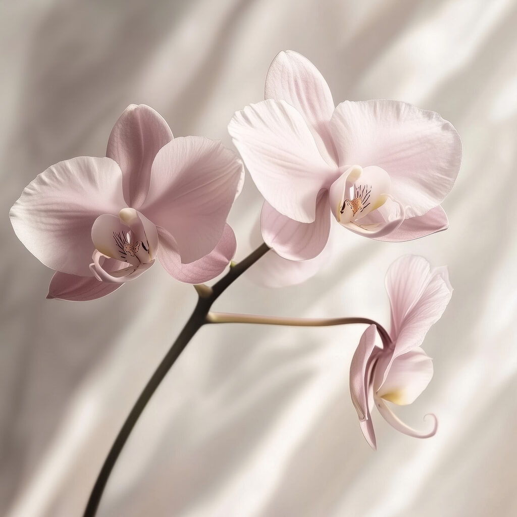 Rózsaszín orchidea függönyredőkkel — teljes motívum