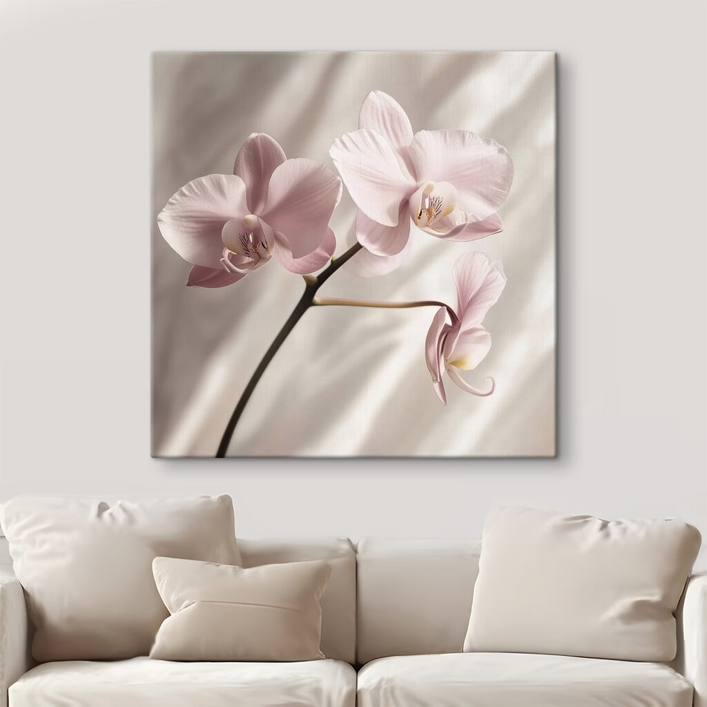 Rózsaszín orchidea függönyredőkkel — lakásbelső 1
