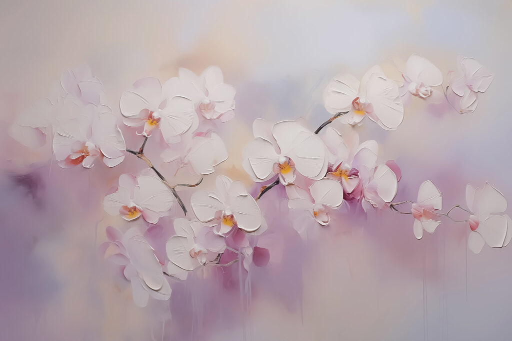 Orchideák lágy lila árnyalatokban — teljes motívum
