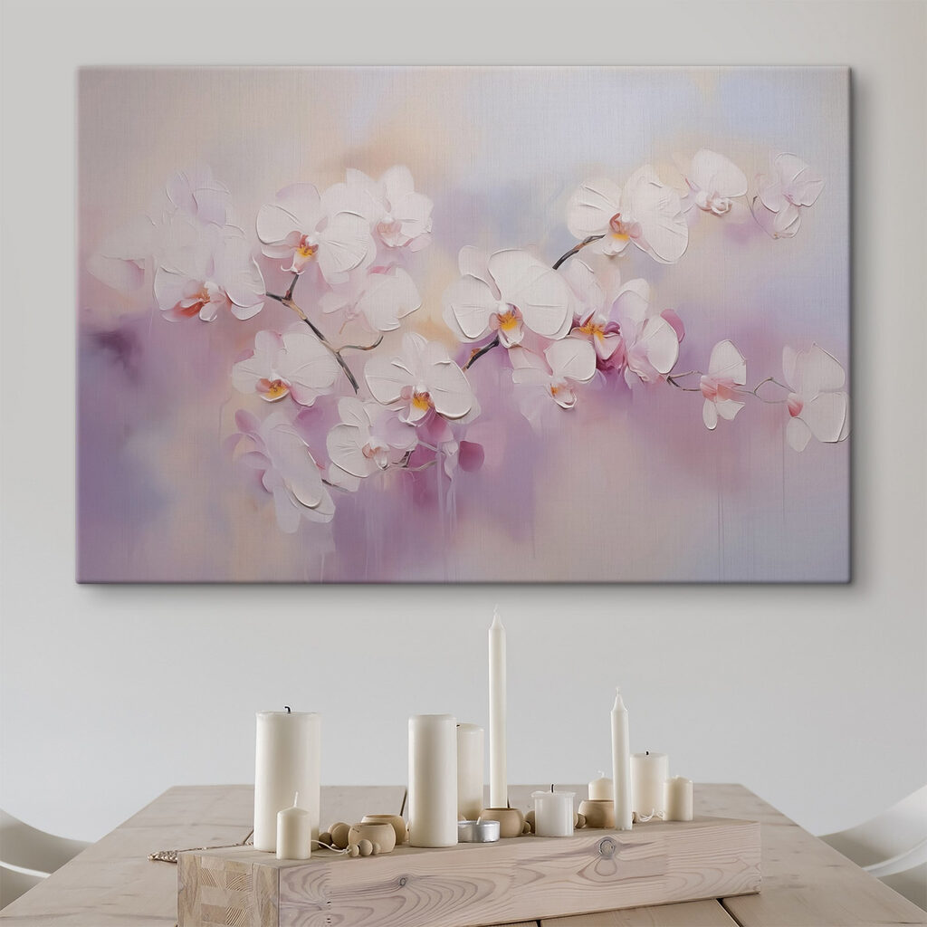 Orchideák lágy lila árnyalatokban — lakásbelső 1