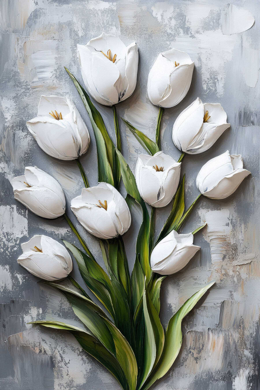 Fehér tulipánok festékcsíkokban — teljes motívum
