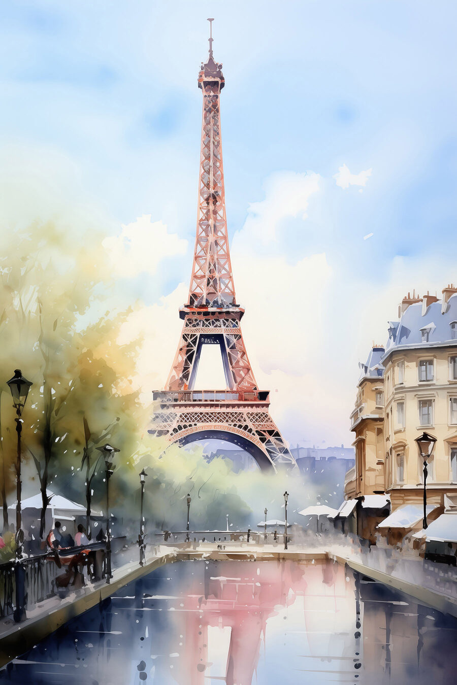 Eiffel-torony lágy folyóparti színekben — teljes motívum