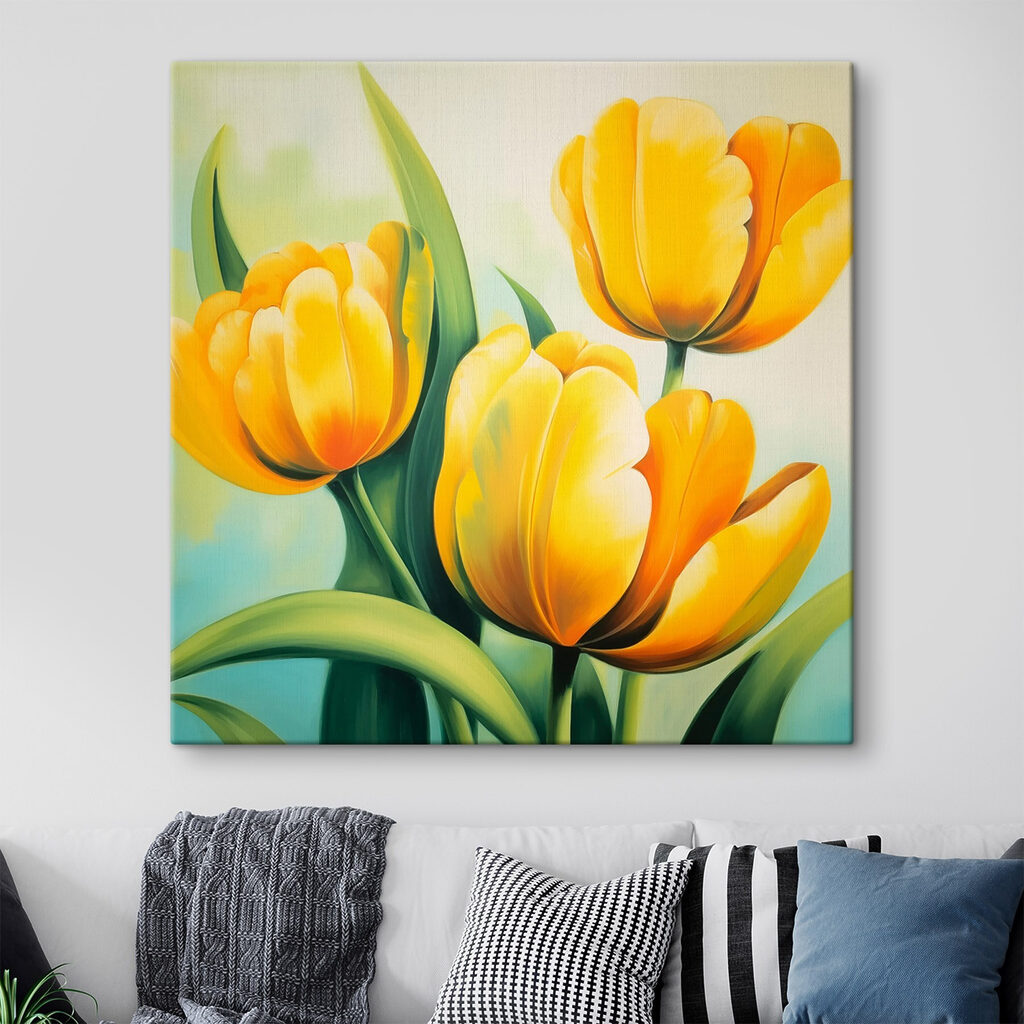Sárga tulipánok napfényben — lakásbelső 1