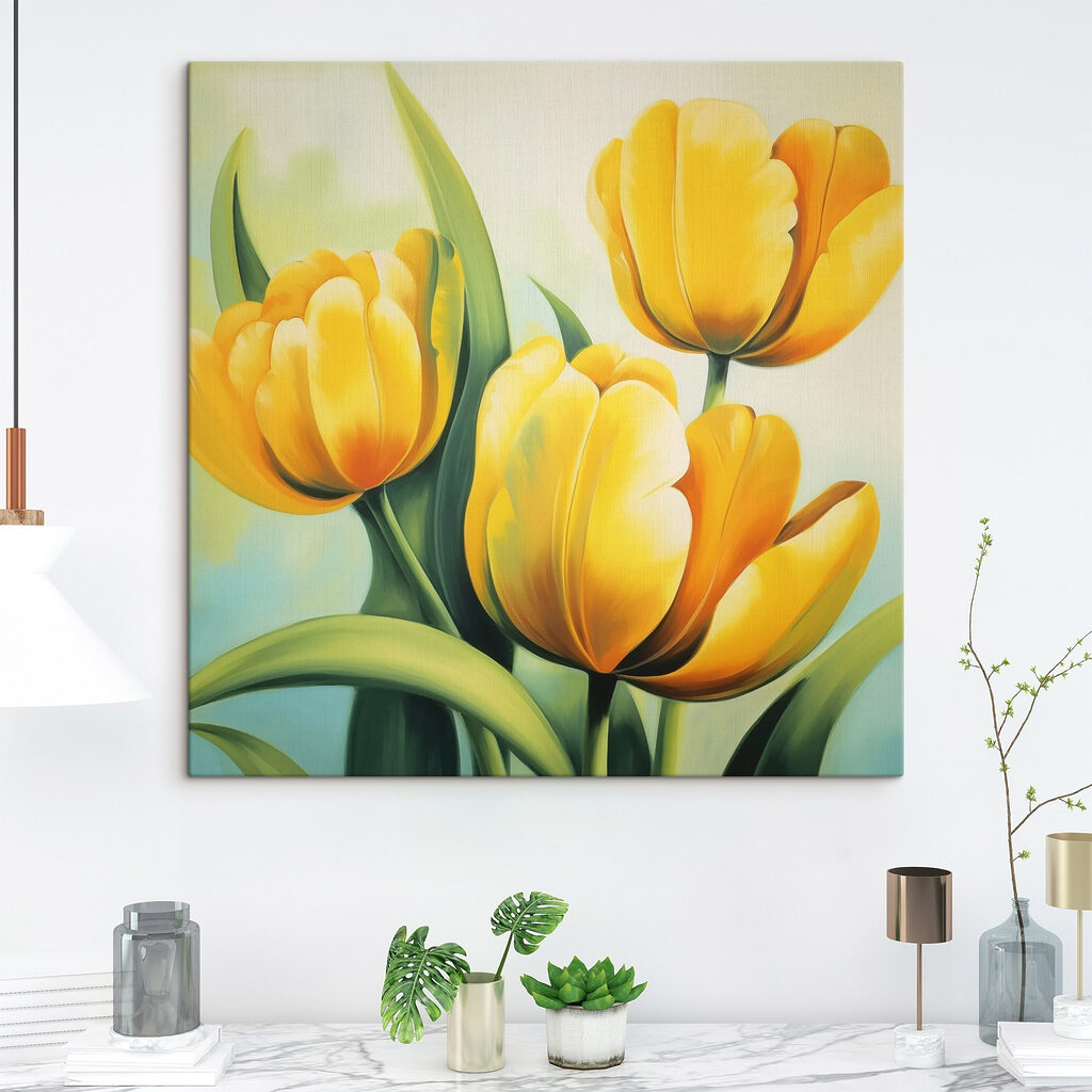 Sárga tulipánok napfényben — lakásbelső 2