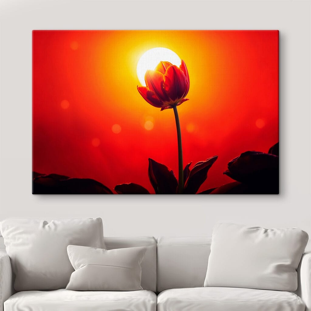 Piros tulipán napfényben — lakásbelső 3