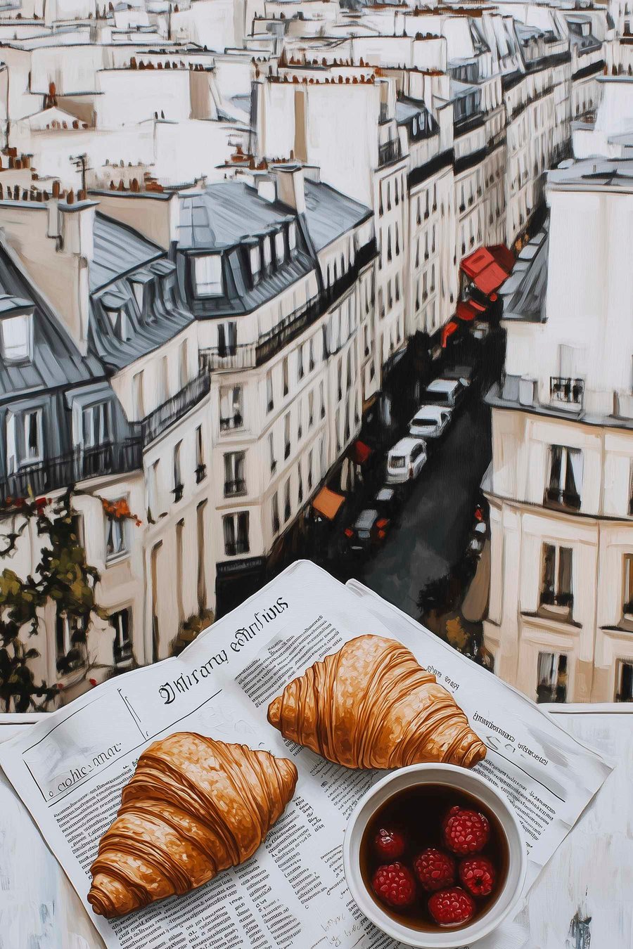 Reggeli kávé croissanttal — teljes motívum