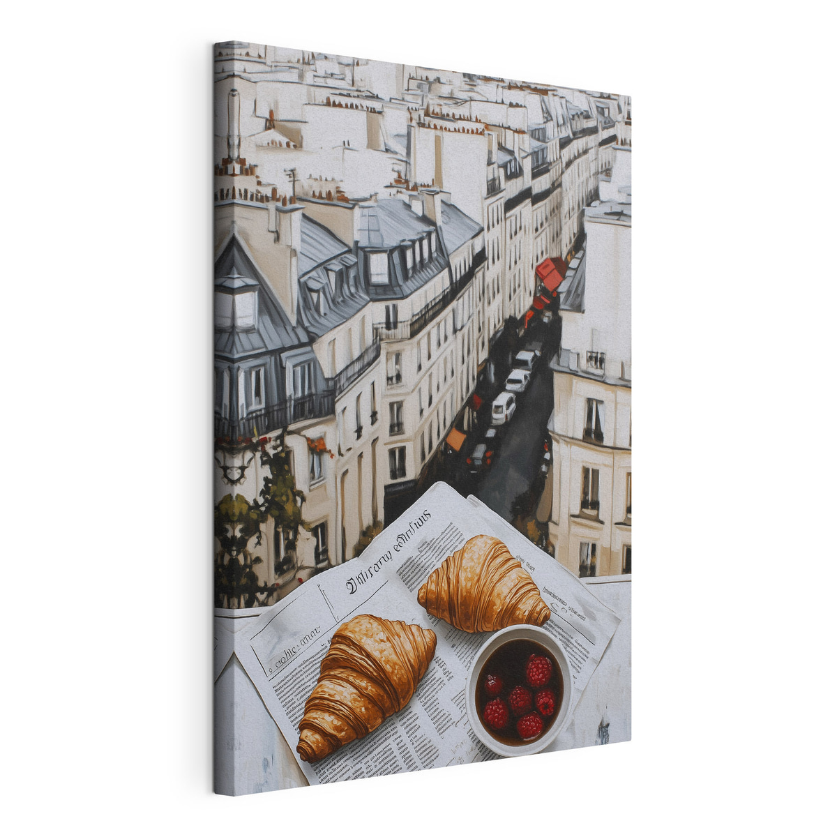 Reggeli kávé croissanttal, kifeszített vászon körbefutó széllel