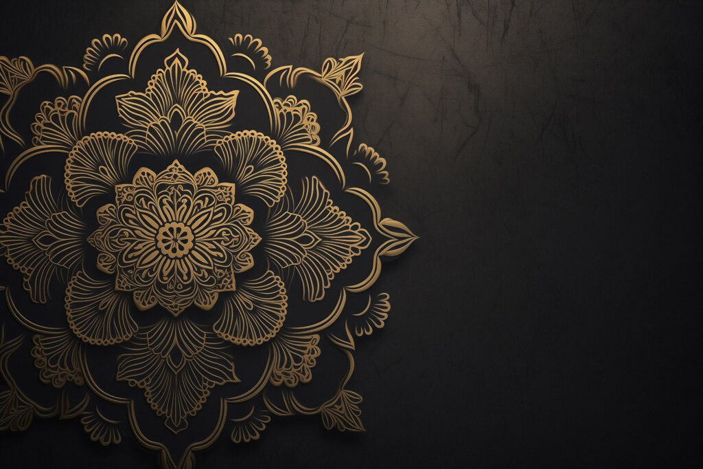 Arany mandala fekete alapon — teljes motívum