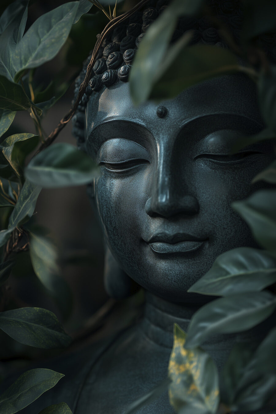 Buddha hűvös levelek között — teljes motívum