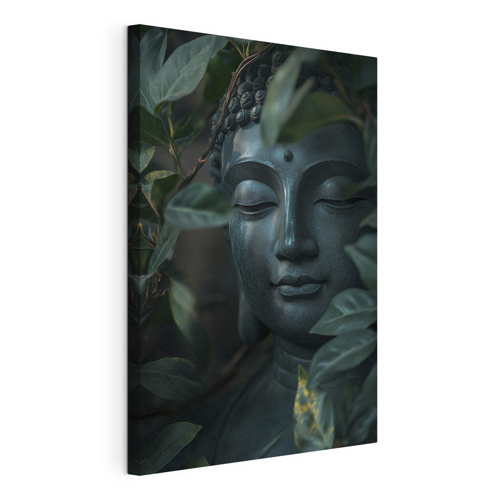 Buddha hűvös levelek között, kifeszített vászon körbefutó széllel