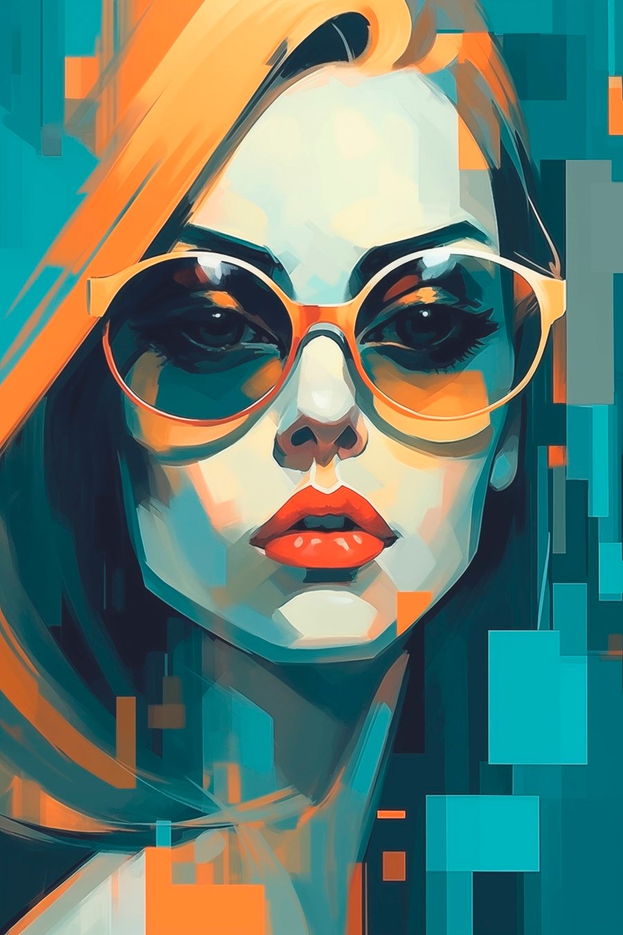 Pop-art stílusú nő napszemüvegben — teljes motívum