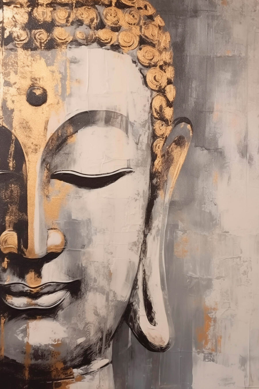Buddha aranyszürke festékben — teljes motívum
