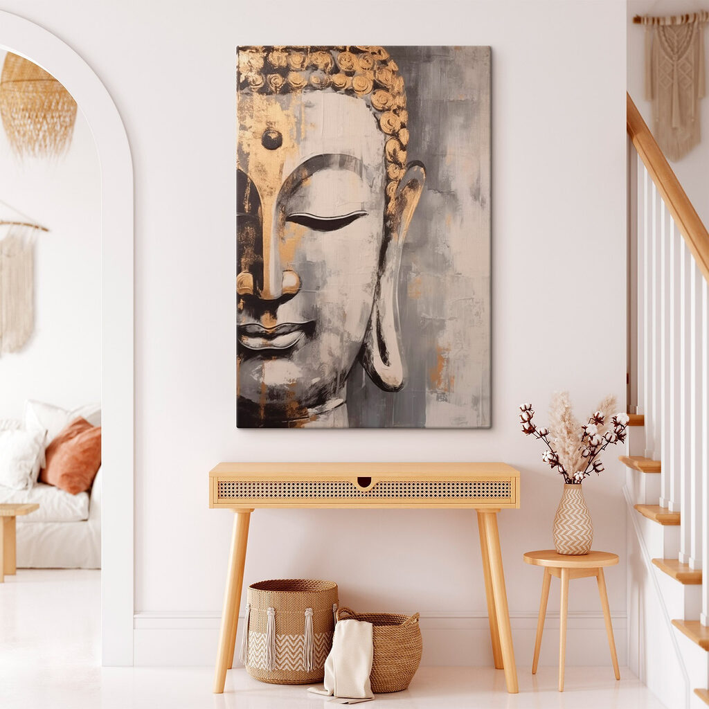 Buddha aranyszürke festékben — lakásbelső 2