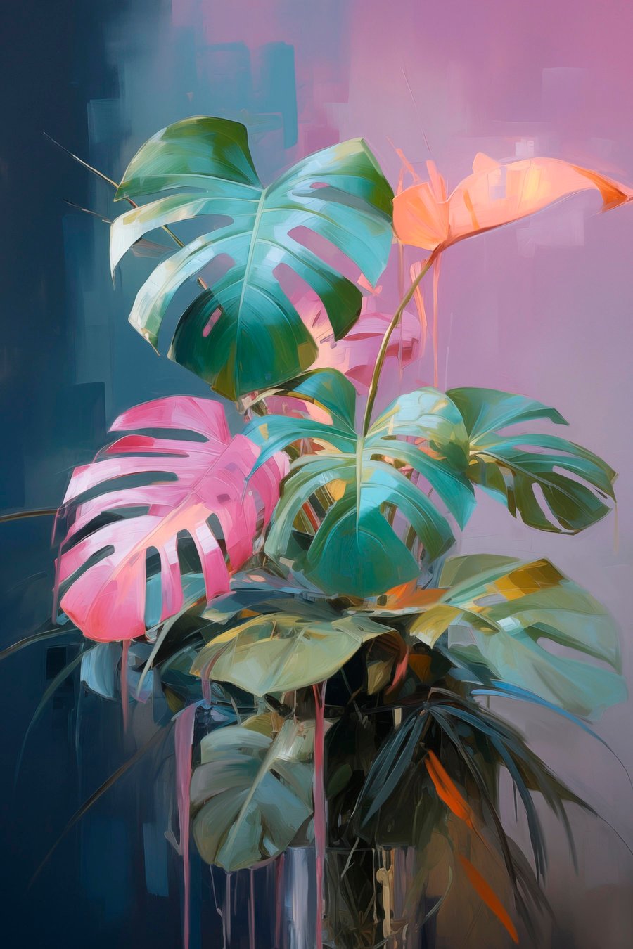 Rózsaszín és zöld monstera — teljes motívum