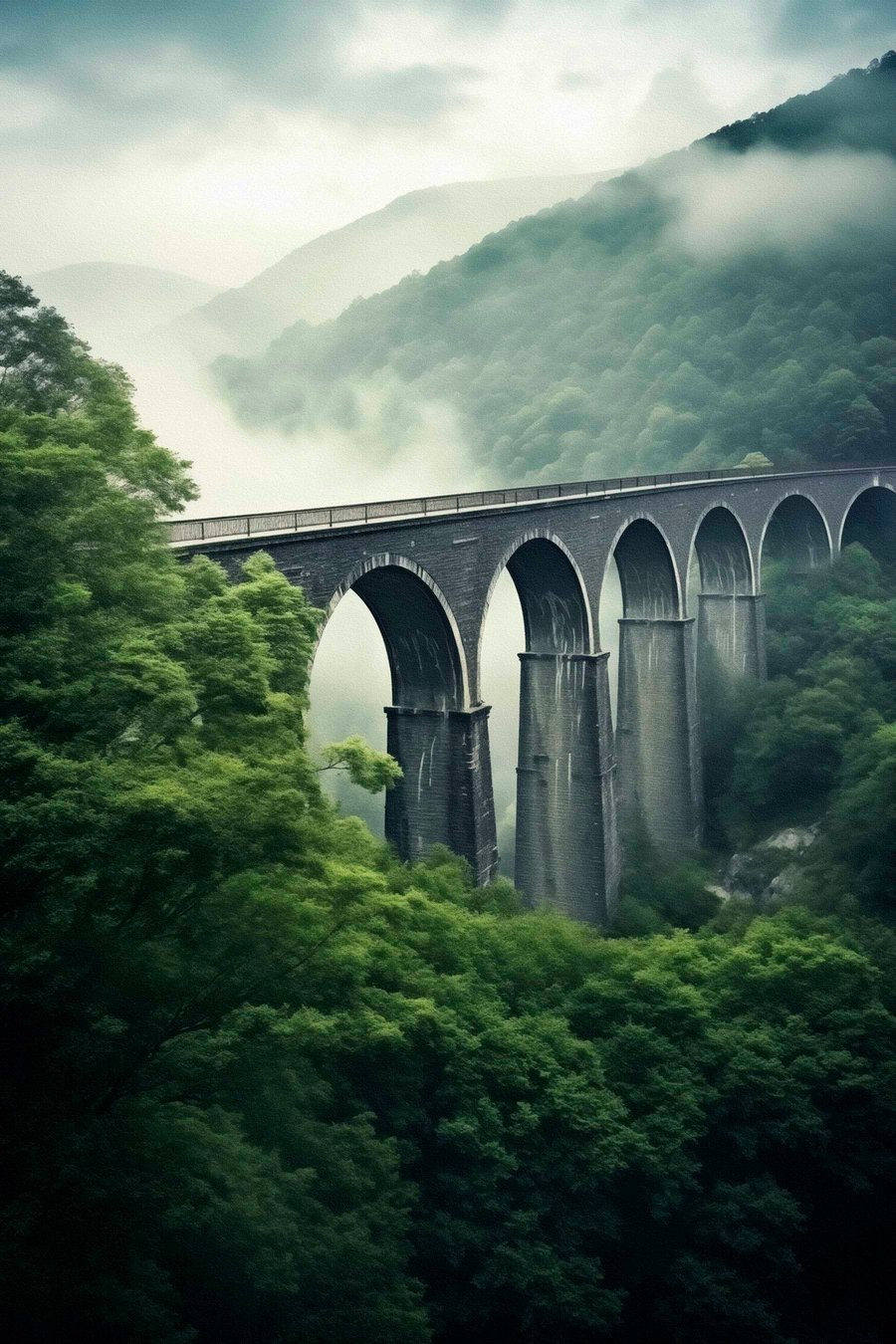 Kőviadukt ködös völgyben — teljes motívum