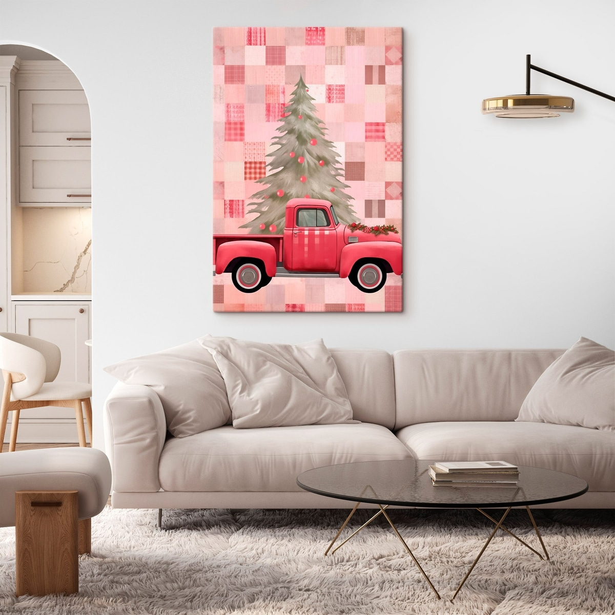 Retro teherautó karácsonyfával — lakásbelső 2