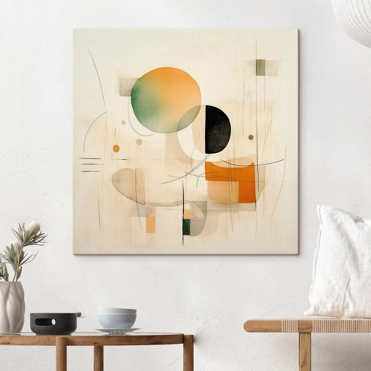 Geometrikus hangsúlyok lágy színekben — lakásbelső 2